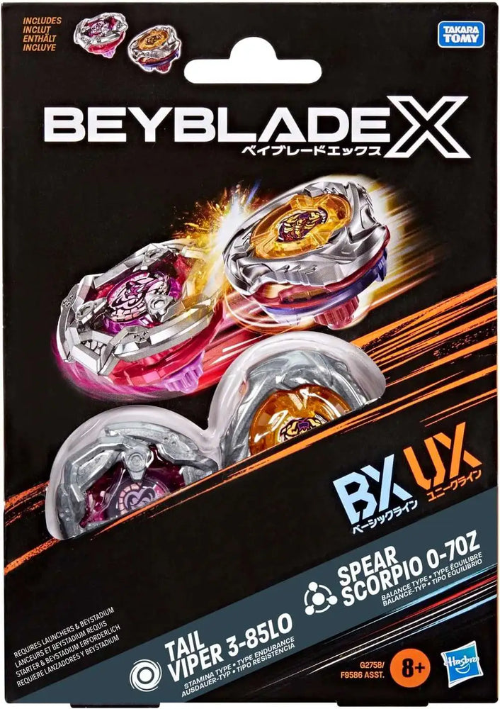 HASBRO Beyblade X Tail Viper 3-85-LO & Spear Scorpio 0-70Z Dual Pack Set