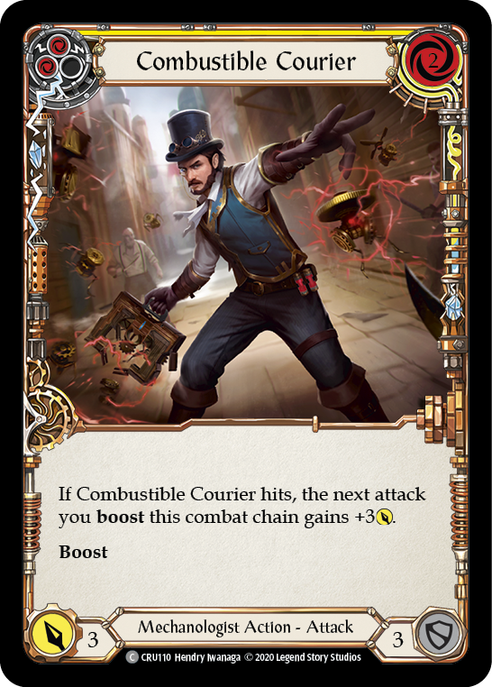 Combustible Courier (Yellow) [CRU110] 1st Edition Rainbow Foil